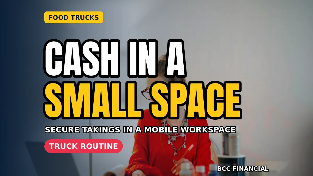 Server following cash handling food truck routines at a tidy serving hatch with a closed cash drawer