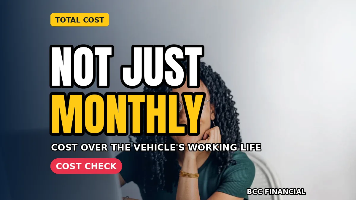 Comparison sheet listing cash, loan, and lease questions for a work vehicle