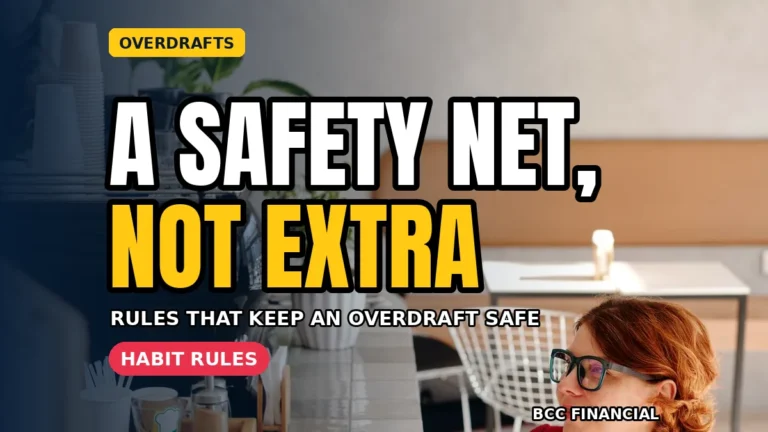 Owner with business overdraft explained as a safety net on a banking screen