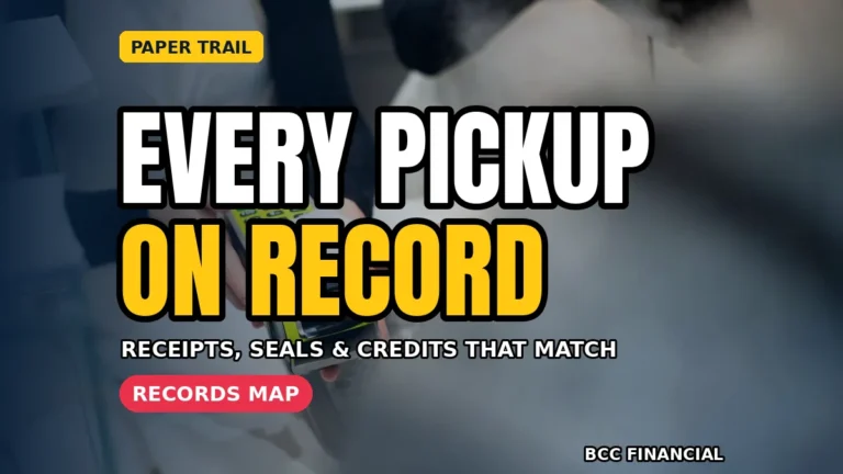 Bookkeeper filing receipts and seal logs that form a cash collection records audit trail in monthly folders