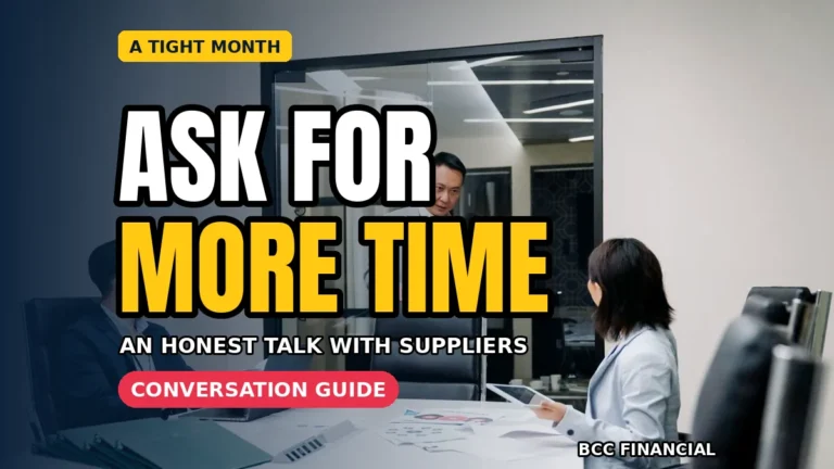 Owner making an honest phone call about asking suppliers for payment extension while reviewing invoices at a desk