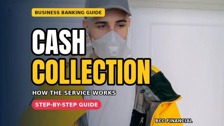 Cash collection banking services: a courier in uniform handling a business cash collection pickup