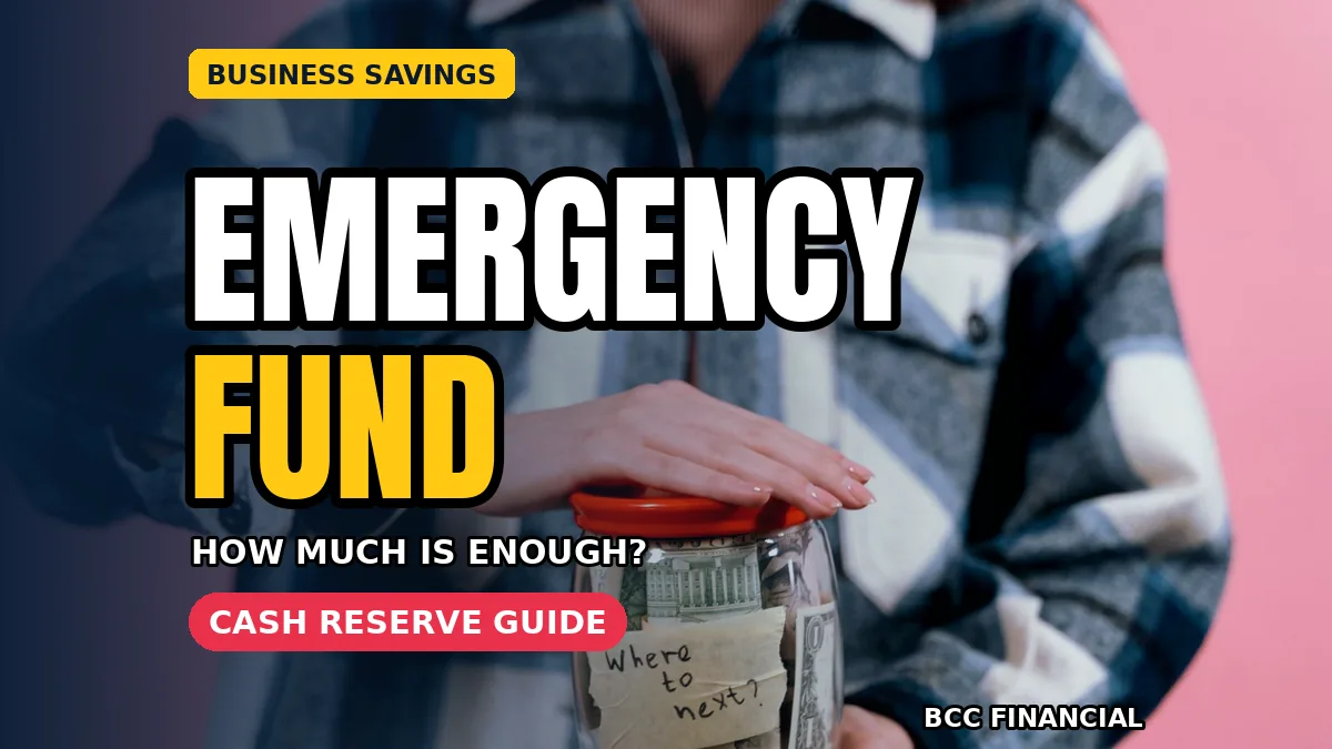 Emergency fund for businesses: a woman in a plaid shirt holding a glass jar of saved cash
