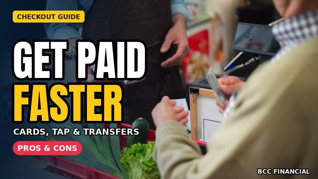 Payment methods for small businesses: customers paying at a store checkout counter