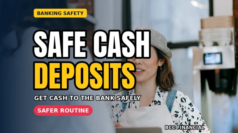Safe cash deposits: a woman speaking with a customer across a service counter